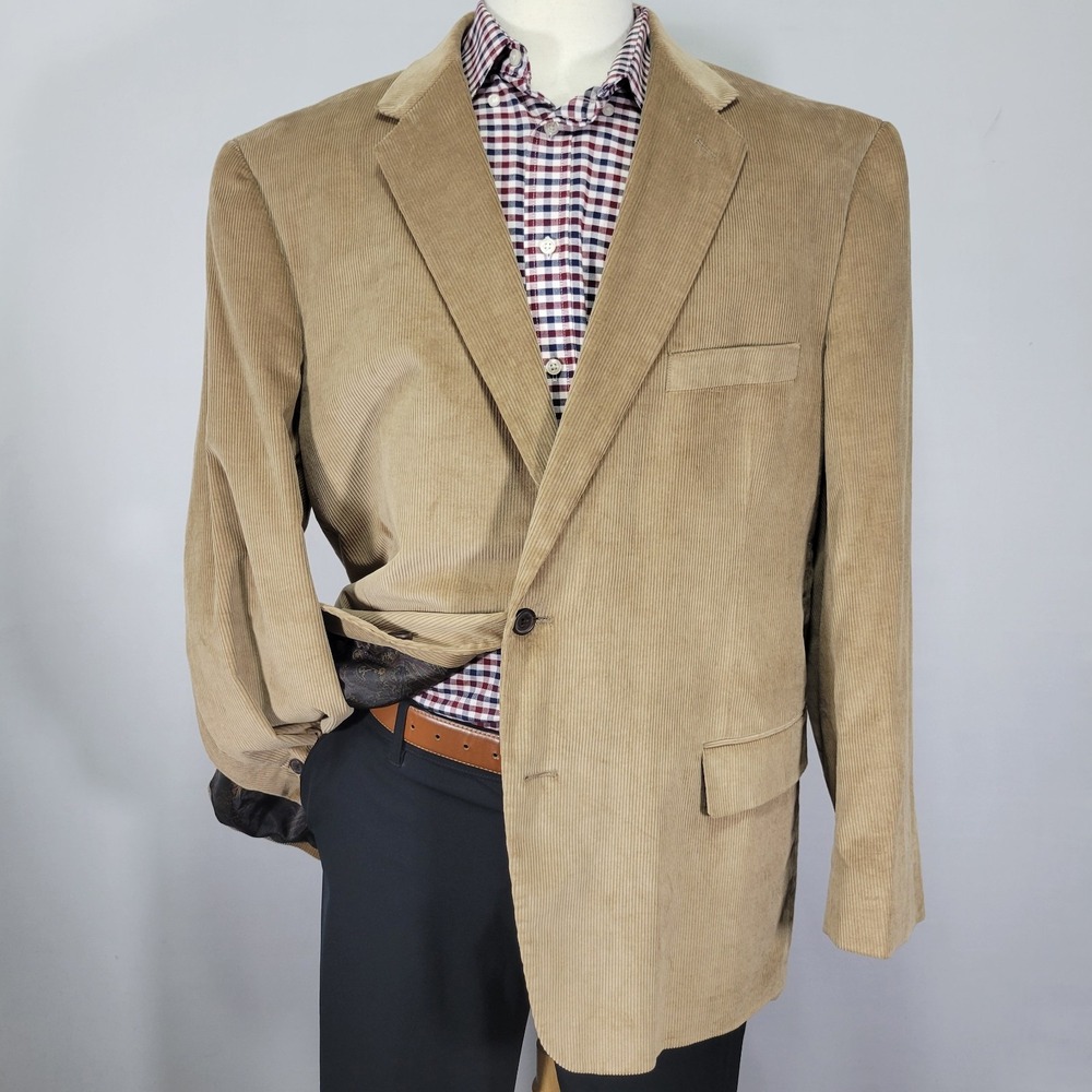 Stafford Essentials Men's Sport Coat Blazer Two Button Beige Cotton Classic 48R